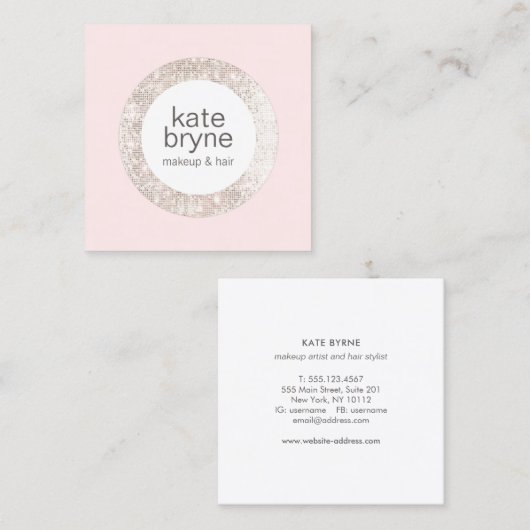 ライトピモダンックシークイン美しいサロン スクエア名刺 (正面/裏面)