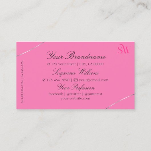 ライトピンクとシルバーデコールとモノグラムスタイリッシュ 名刺 (裏面)