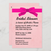 ライトピンクとハート&ピンクボウブライダルシャワー 招待状 (正面/裏面)