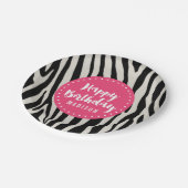 ライトピンクとブラックゼブラストライプー誕生日パーティー ペーパープレート (アングル)