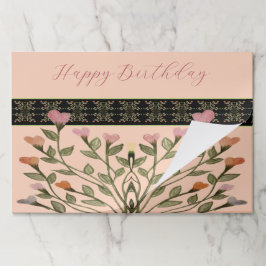 ライトピンクとブラックフローラ紙ランチョンマット ペーパーパッド