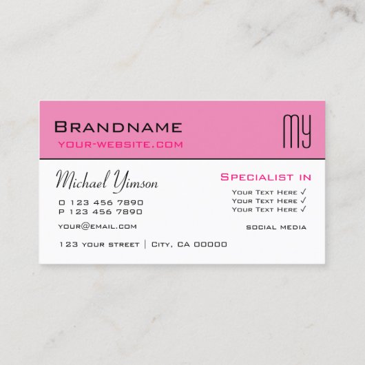 ライトピンクとホワイトとイニシャルプロフェッショナル 名刺 (裏面)