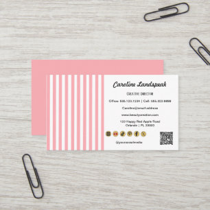 ライトピンクとホワイトのストライプ QRコード ソーシャルメディアアイコン 名刺