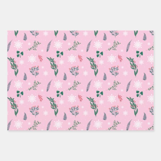 ライトピンクと白かわいい冬の雪 ラッピングペーパーシート (正面3)