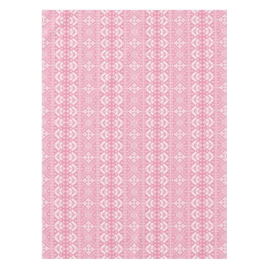 ライトピンクと白の冬の公正な島クリスマス テーブルクロス (正面)