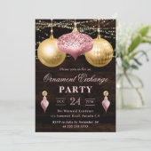 ライトピンクと金ゴールドクリスマスオーナメント交換 招待状 (スタンド正面)