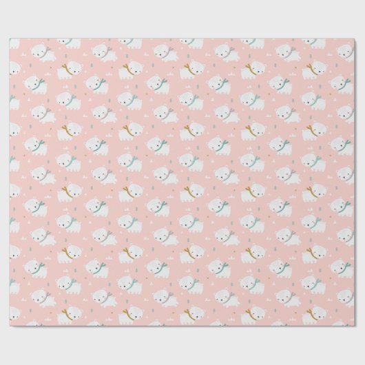 ライトピンクにスカーフが付いたかわいいホッキョクグマ ラッピングペーパー (フラット)