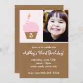 ライトピンクのカップケーキ 招待状 (正面/裏面)