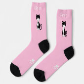 ライトピンクのキュートなタキシード猫と肉球 ソックス (左)