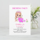 ライトピンクのキュートなプリンセス 3歳の誕生日パーティー 招待状 (スタンド正面)