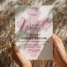 ライトピンクのクロス 洗礼招待状