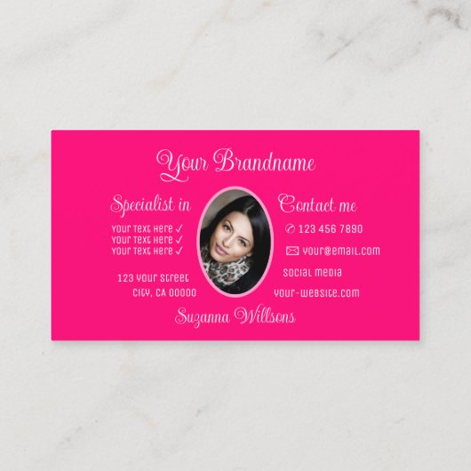 ライトピンクのゴージャスなハートとモノグラムと写真 名刺 (裏面)