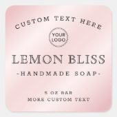 ライトピンクのサテンカスタムのロゴの正方形の製品ラベル スクエアシール (正面)