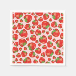 ライトピンクのストロベリーパターンイラストレーション スタンダードカクテルナプキン