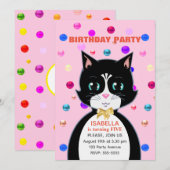 ライトピンクのタキシード猫の誕生日 招待状 (正面/裏面)