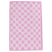 ライトピンクのタータンチェッククリスマスの休日パターン ミディアムペーパーバッグ (正面)