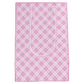 ライトピンクのタータンチェッククリスマスの休日パターン ミディアムペーパーバッグ (裏面)