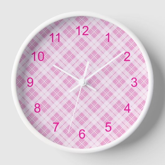 ライトピンクのタータンチェッククリスマスの休日パターン 壁時計 (正面)