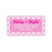 ライトピンクのタータン メリークリスマス ホリデー ラベル (正面)