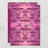 ライトピンクのダマスク＆リボン スイート16 バースデー招待状 招待状 (正面/裏面)