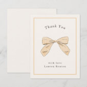 ライトピンクのチェック柄リボン おしゃれなベイビーシャワー サンキューカード (正面/裏面)