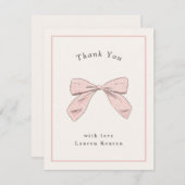ライトピンクのチェック柄リボン おしゃれなベビーシャワー サンキューカード (正面/裏面)