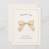 ライトピンクのチェック柄リボン エレガント ベビーシャワー サンキューカード (正面/裏面)