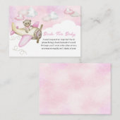 ライトピンクのテディベア飛行機のベビー エンクロージャーカード (正面/裏面)