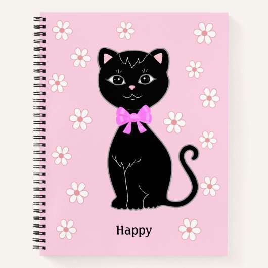 ライトピンクのノートに黒猫とはな ノートブック (正面)