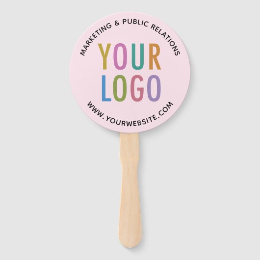 ライトピンクのハンドファンのスティックのロゴカスタムラウンド ハンドファン (正面)