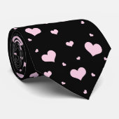 ライトピンクのハート模様の黒いネクタイ ネクタイ (ロール)