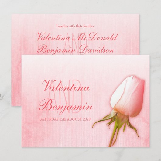 ライトピンクのバラの花芽の結婚式招待状 招待状 (正面/裏面)