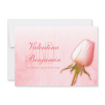 ライトピンクのバラの花芽の結婚式招待状