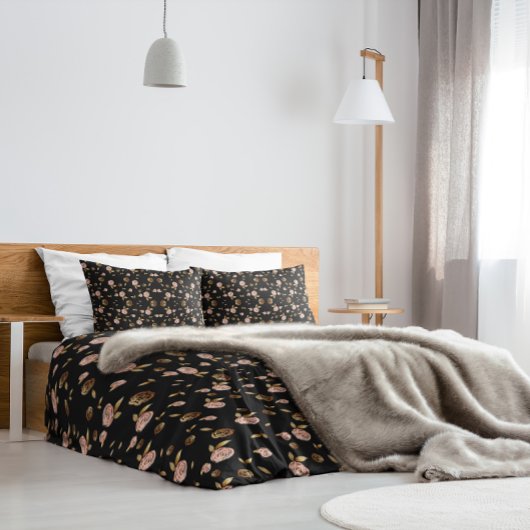 ライトピンクのバラパターン（黒） 枕カバー