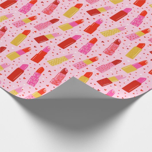 ライトピンクのバレンタインデーの口紅 ラッピングペーパー (角)