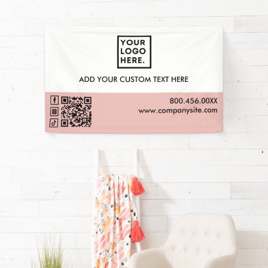 ライトピンクのビジネスロゴソーシャルメディアイベントビニル 横断幕 (インサイチュ)