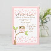 ライトピンクのフクロウのベビーシャワー招待状 招待状 (スタンド正面)