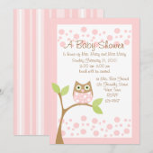 ライトピンクのフクロウのベビーシャワー招待状 招待状 (正面/裏面)