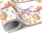 ライトピンクのフクロウの包み紙 ラッピングペーパー (ロールコーナー)