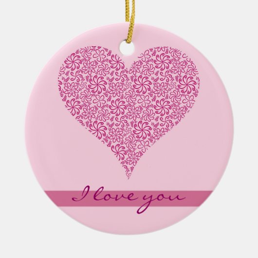 ライトピンクのフローラハート（名前あり） セラミックオーナメント (正面)