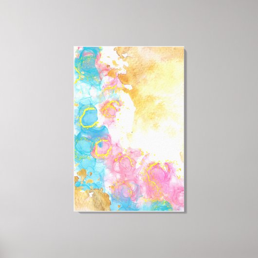 ライトピンクのブルーの金ゴールドの色合いの大理石プリント キャンバスプリント (正面)