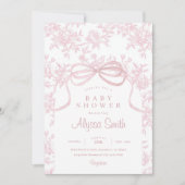 ライトピンクのボウとトワール ベイビーシャワー 招待状 (正面)