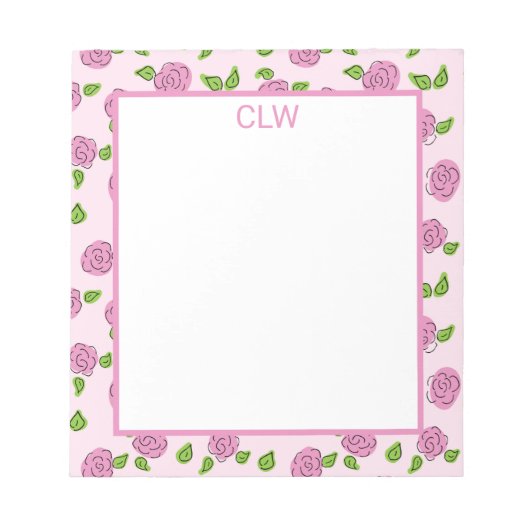 ライトピンクのメモ帳で花ピンクを開く ノートパッド (正面)