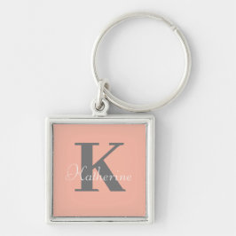 ライトピンクのモノグラム名前 キーホルダー