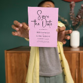 ライトピンクのリネンシンプルブラックスクリプト日付を保存 招待状