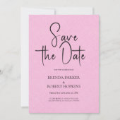 ライトピンクのリネンシンプルブラックスクリプト日付を保存 招待状 (正面)