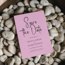 ライトピンクのリネン シンプル ブラック スクリプト セーブ・ザ・デート