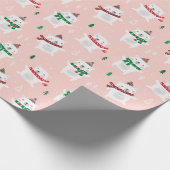 ライトピンクの可愛いクリスマスのホッキョクグマ ラッピングペーパー (角)
