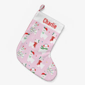 ライトピンクの可愛いクリスマスラマ スモールクリスマスストッキング (正面 (吊り時))