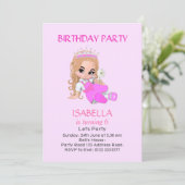 ライトピンクの可愛いプリンセス 6歳の誕生日パーティー 招待状 (スタンド正面)